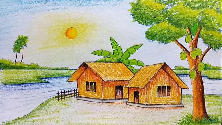 Drawing Book - Let's draw scenery of a village in Summer | Facebook