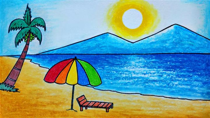 Sea Beach Scenery Drawing