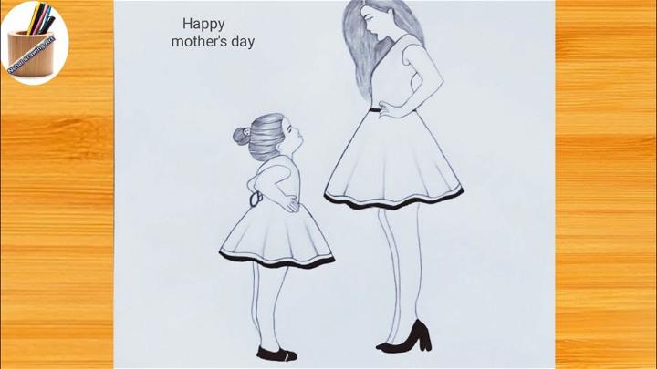 Simple and Easy Mother and Daughter Drawing