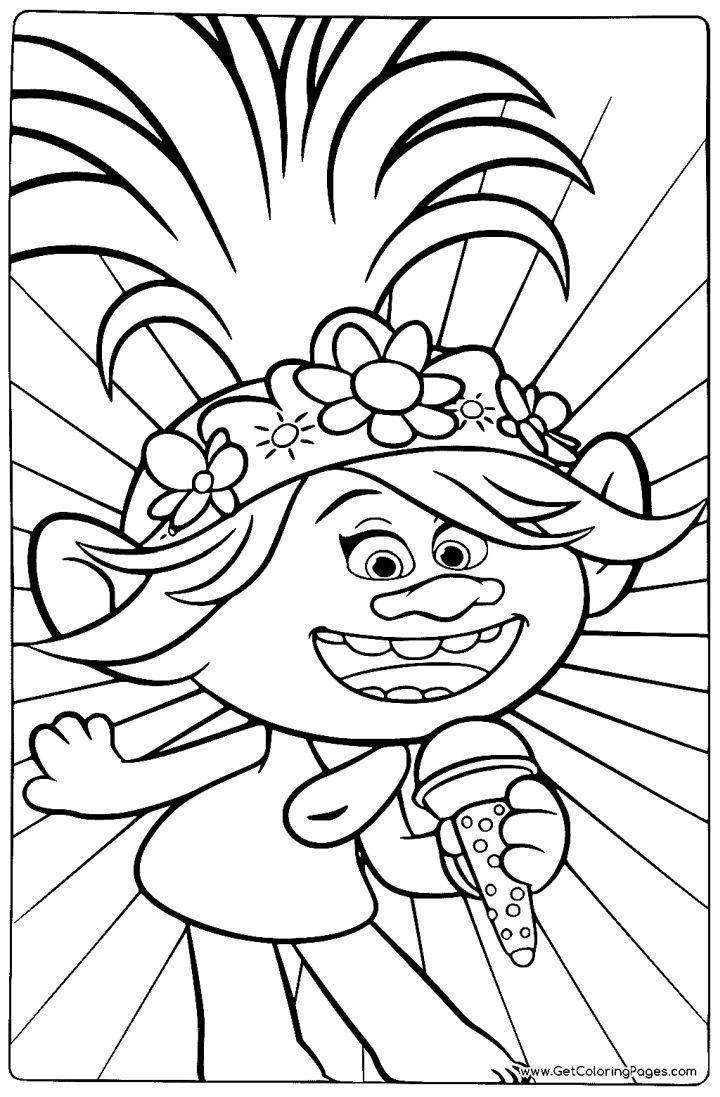 Singer Poppy Trolls Coloring Page