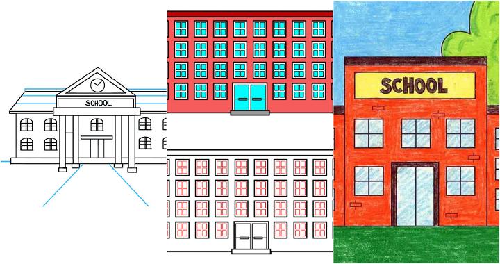 how to draw a school building