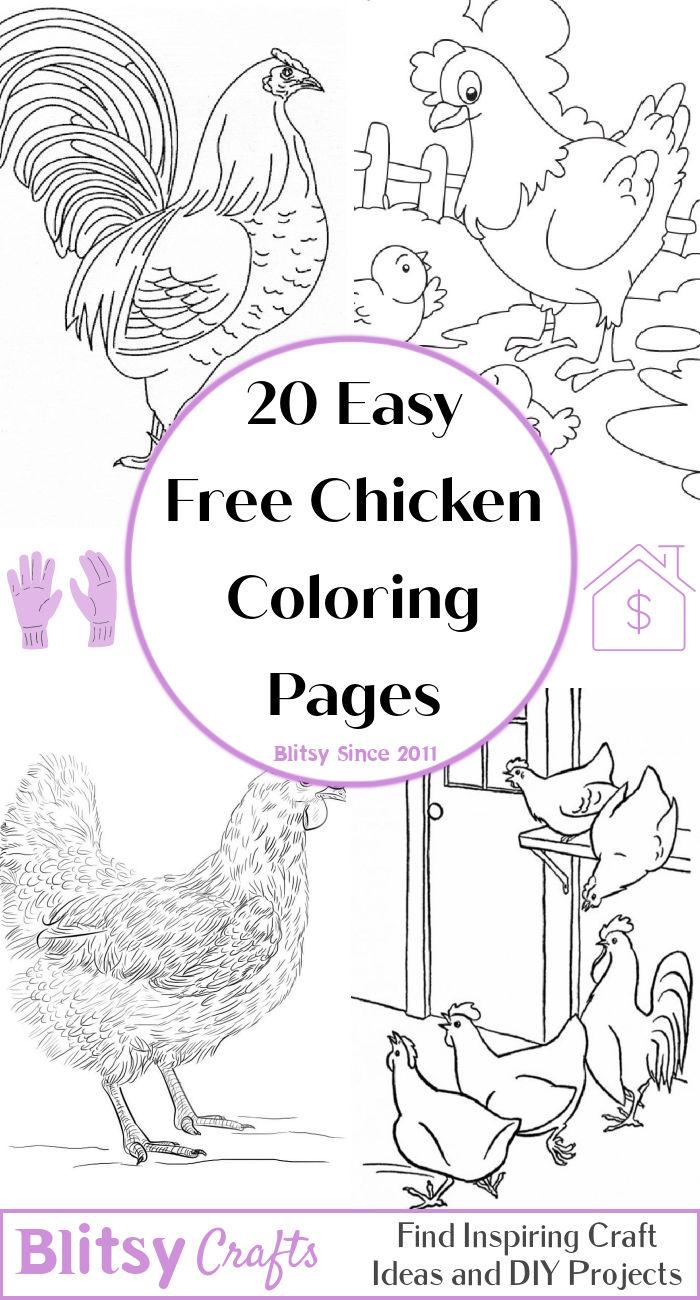 20 Free Chicken Coloring Pages for Kids and Adults - Cute and Realistic chicken pictures to color
