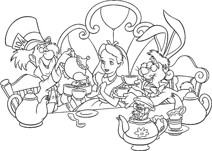 Alice in Wonderland Characters Coloring Page