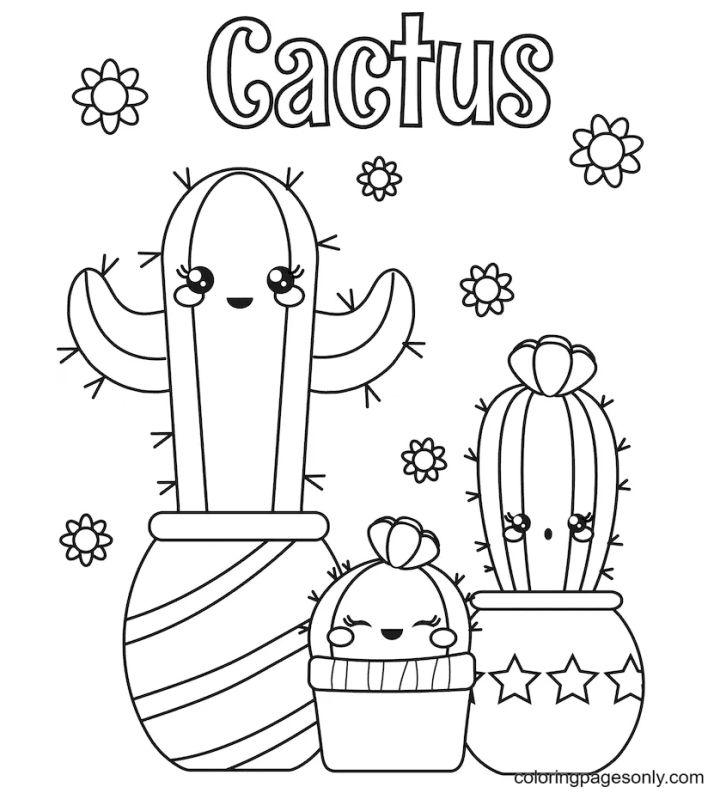 Cute Kawaii Cactus Coloring Page