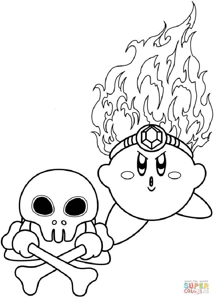Fire Kirby Coloring Page to Print