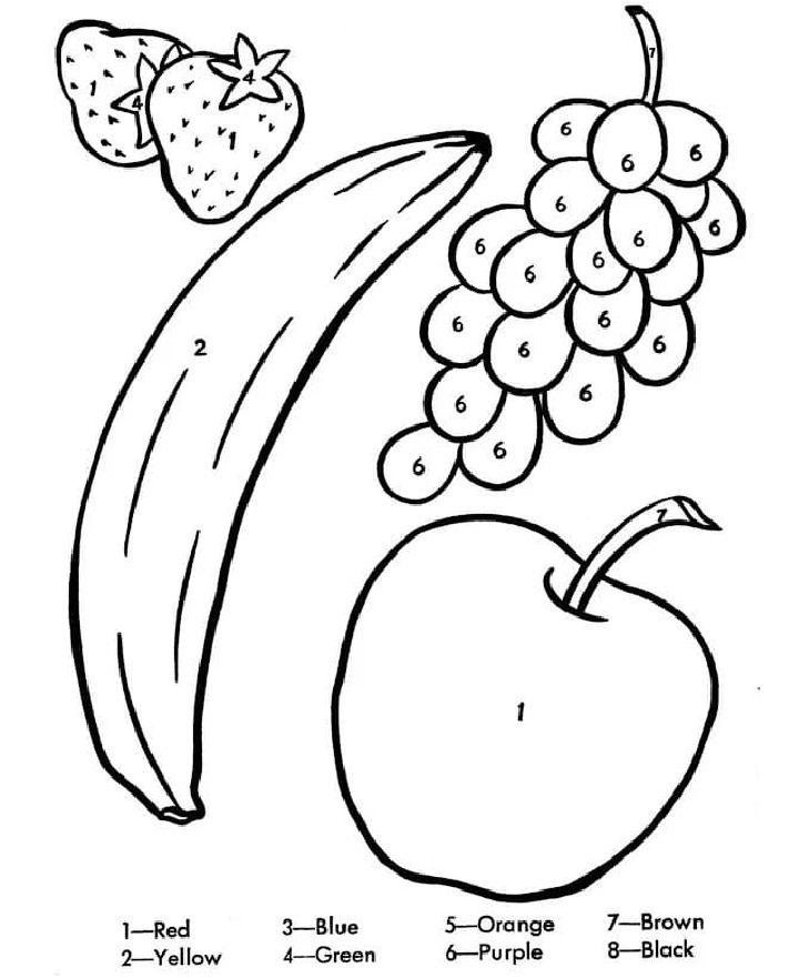 Fruits Color by Number Coloring Pages for Kids