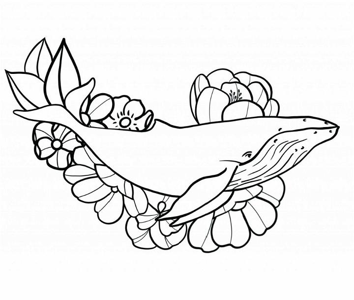 Humpback Whale with Flowers Coloring Page