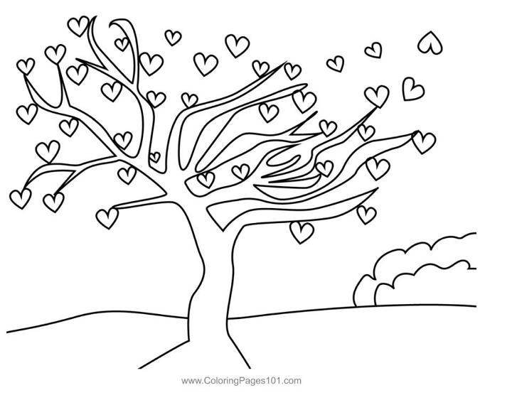 Love Tree Coloring Page PDF