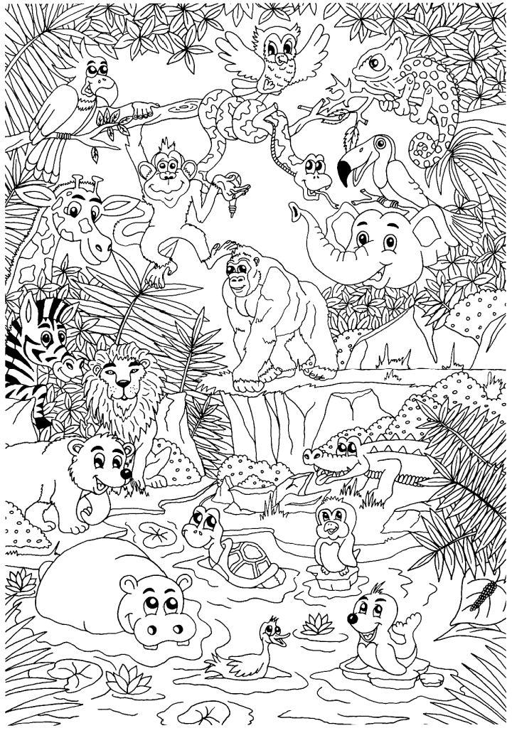 Many Jungle Animals Coloring Pages