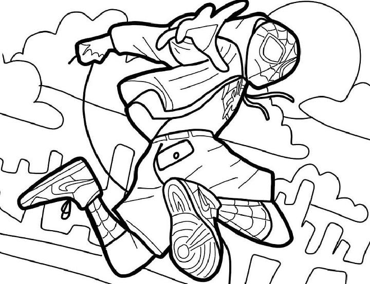 Miles Morales with Moon Coloring Pages