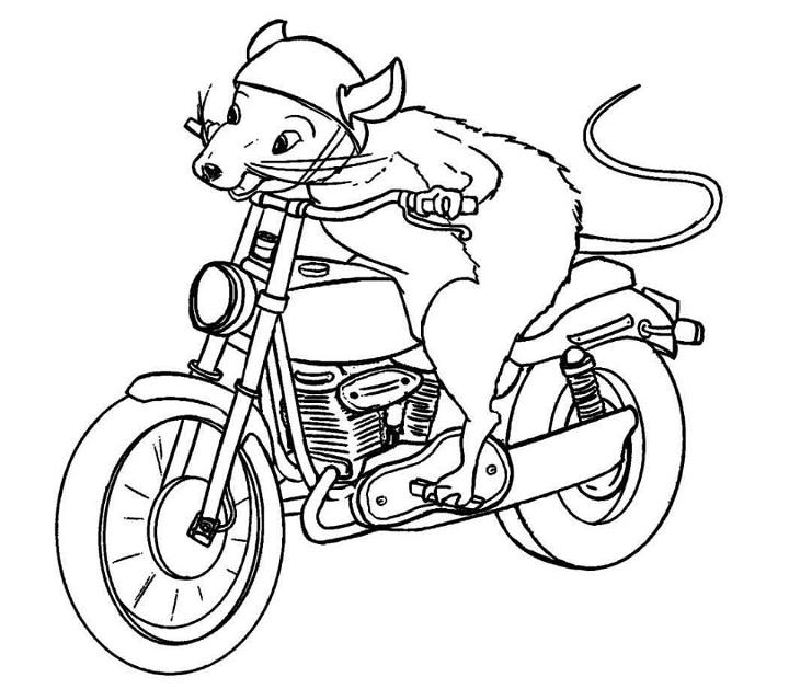 Mouse Riding Motorcycle Coloring Page