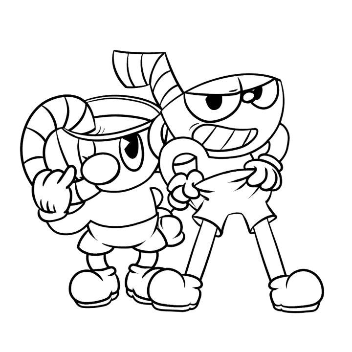 Mugman and Cuphead Coloring Page