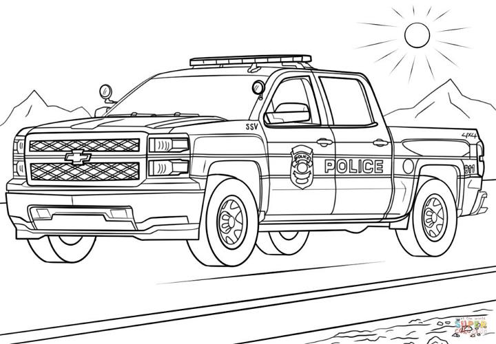 Police Truck Coloring Sheet