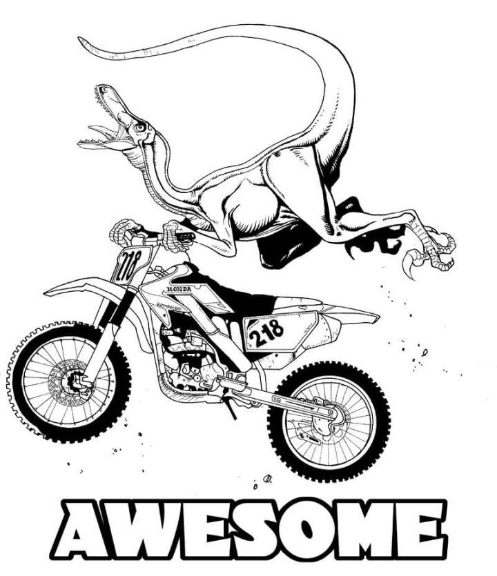 Raptor Riding Dirt Bike Coloring Book Page