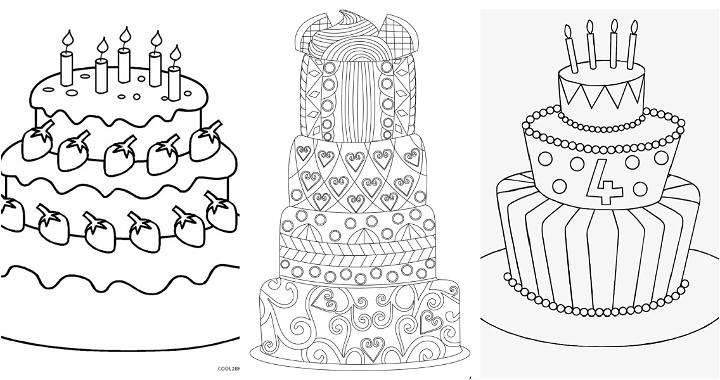 Coloring page of a tiered Birthday cake with candles. Illustration for  coloring page for kids Stock Vector Image & Art - Alamy