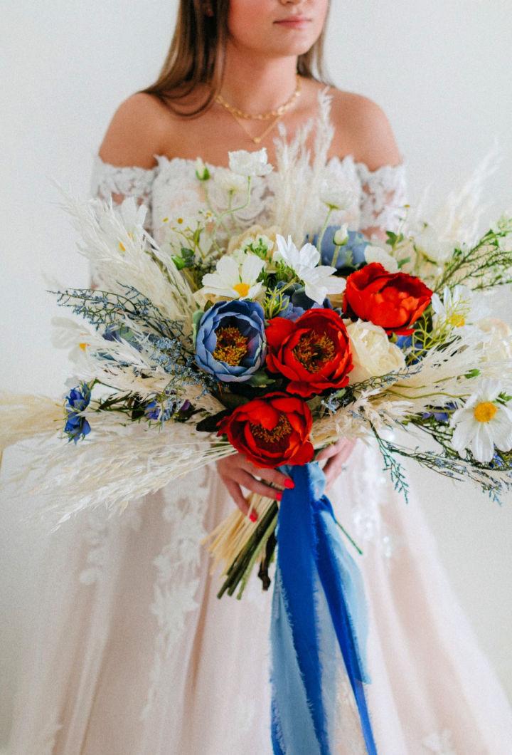 Making a Fresh Flower Bouquet for Bride