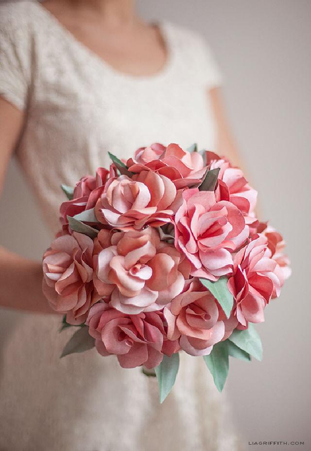 Homemade Paper Rose Wedding Bouquet