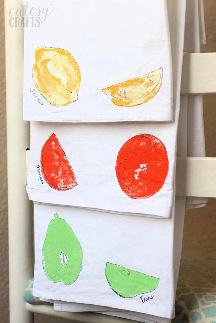 Fruit Stamped Tea Towel Painting 
