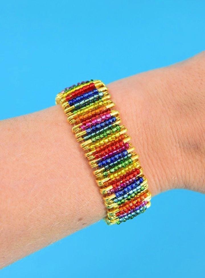 Colorful Beaded Safety Pin Bracelet