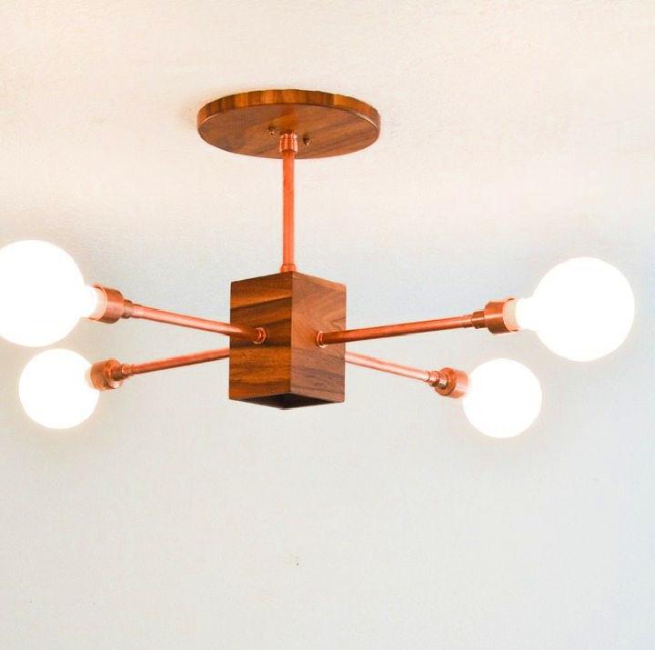 Copper and Wood Hanging Light Fixture