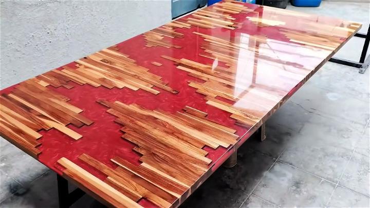 Homemade Epoxy Resin Red Dinner Table Top