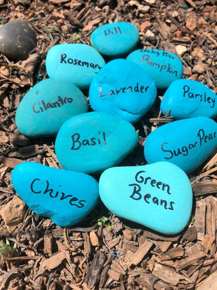 Homemade Painted Rocks Plant Markers 