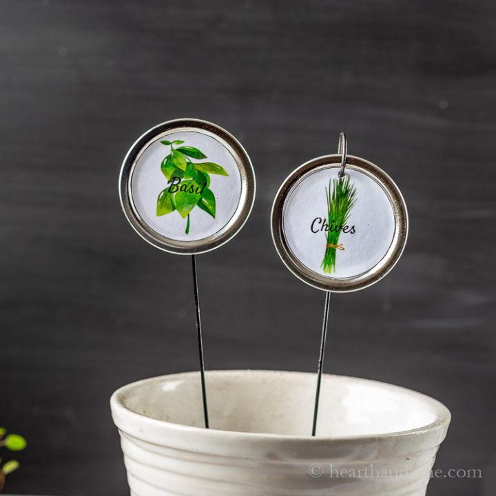Plant Markers from Old Mason Jar Lids