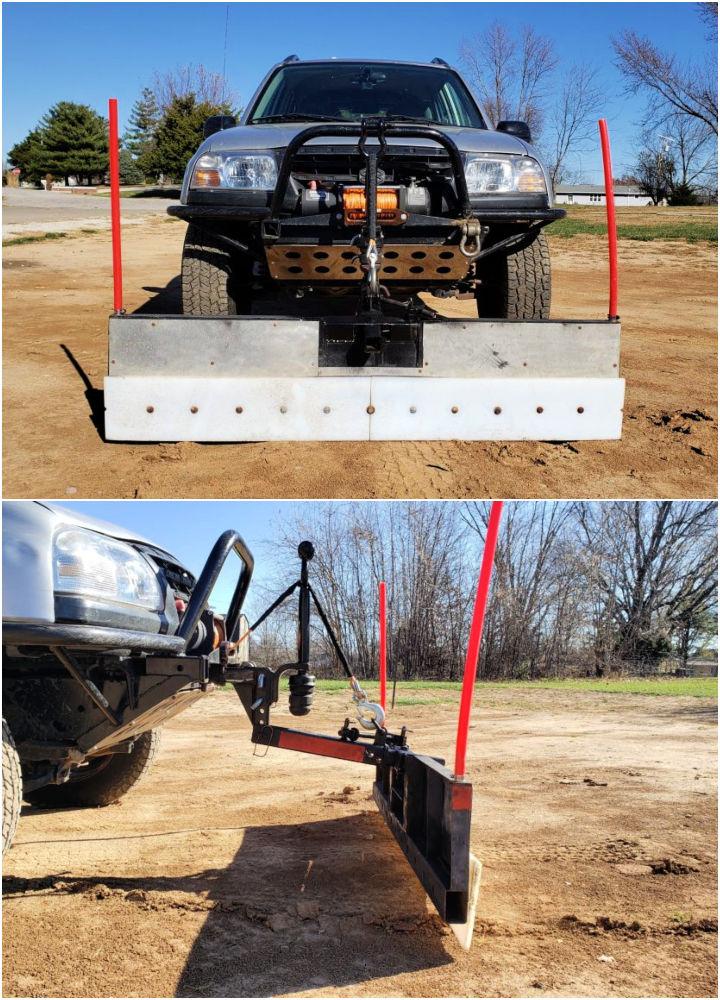 Receiver Hitch Snow Plow Using Offroad Winch