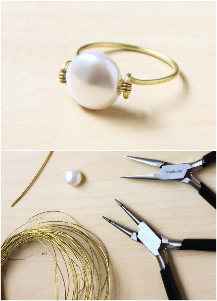Simple Wire Wrapped Pearl Bead Ring