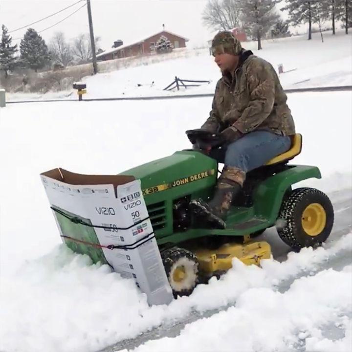 Snow Plow Using Large Cardboard TV Box
