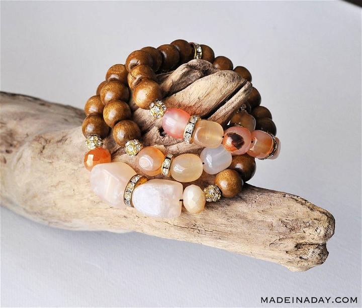 Wood Stone Sparkle Beaded Bracelets