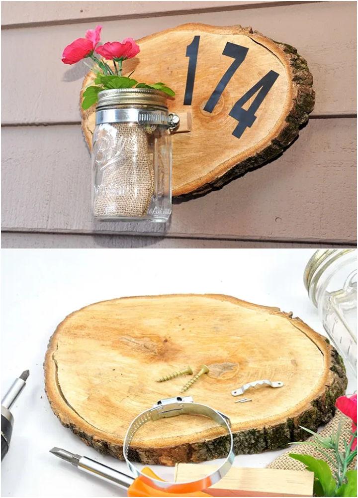 Fancy House Number Sign With a Wood Slice