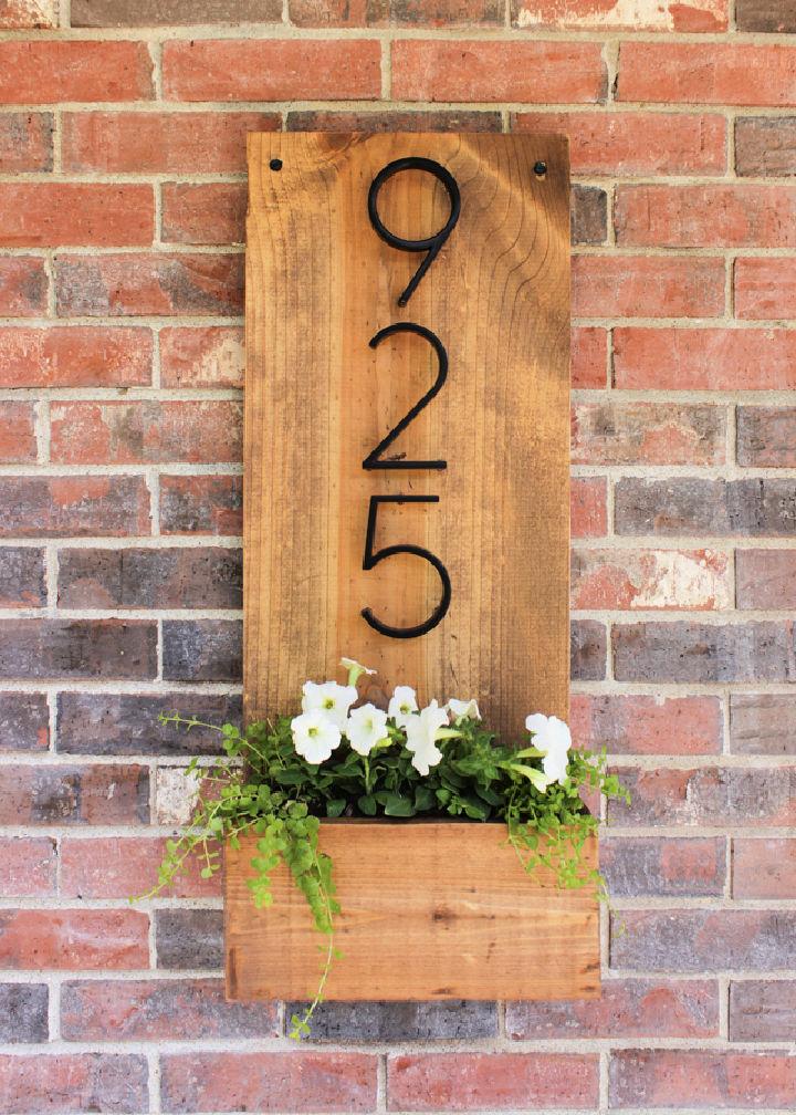Wooden House Number Sign with Planter