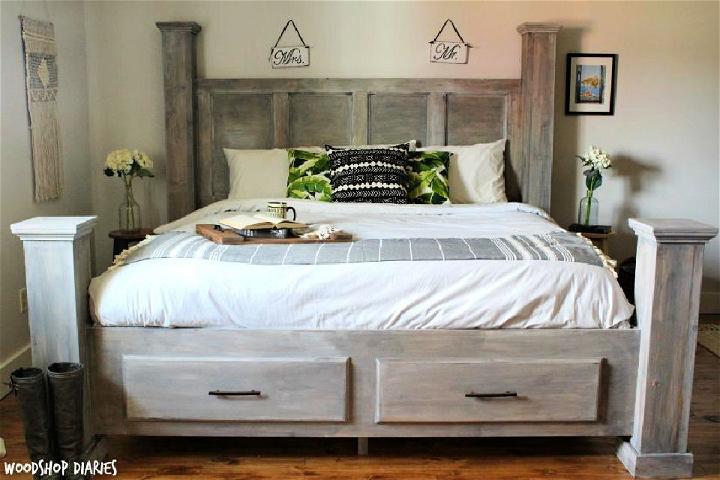 DIY Farmhouse King Bed Frame With Storage