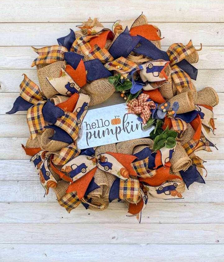 Charming Mesh Pumpkin Wreath for Fall
