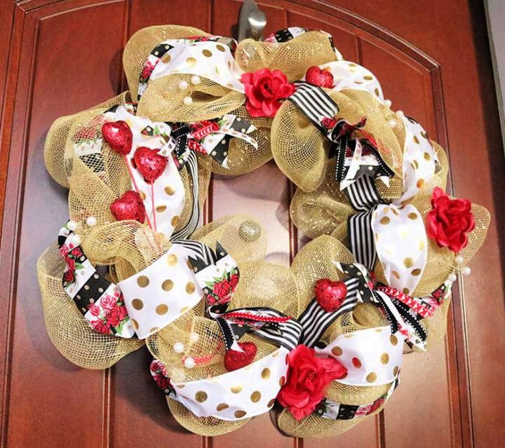 Romantic Gold Deco Mesh Wreath for Valentines