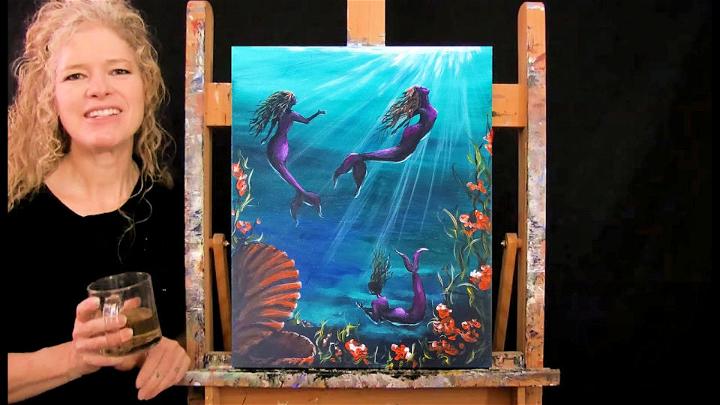 Simple Moonlit Mermaid Painting with Acrylic