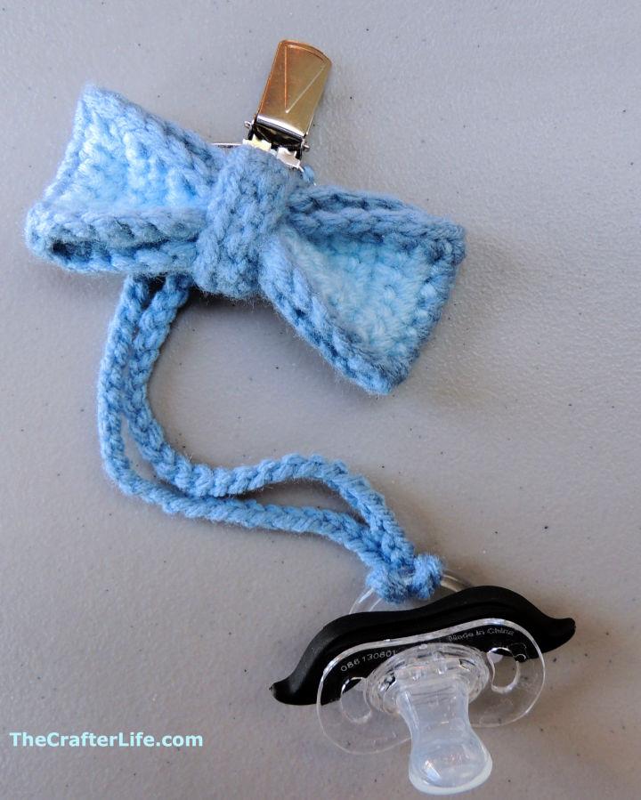 Crochet Baby Bow Tie Pacifier Clip Pattern