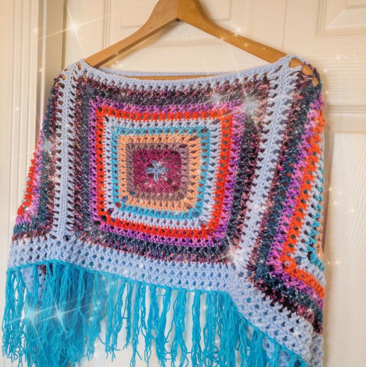 Crochet Boho Granny Square Poncho Pattern to Print