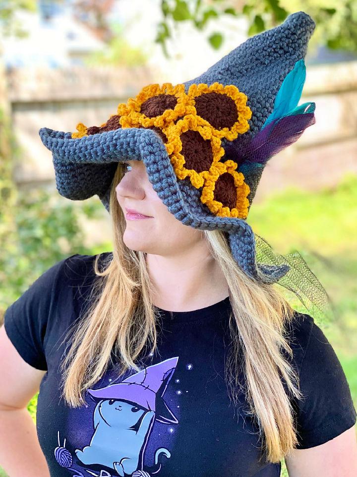Crochet Chunky Sunflower Witch Hat Pattern