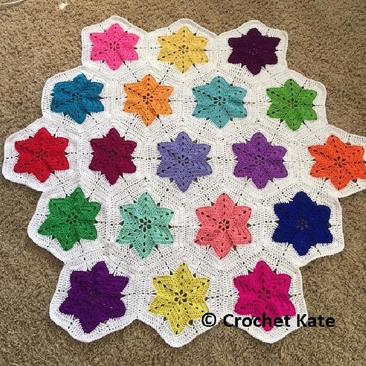 Crochet Colorful Hexagon Pieced Star Blanket