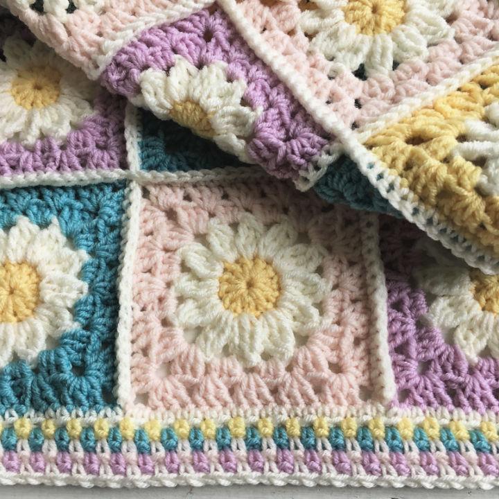 Funky Granny Square Crochet Floral Blanket