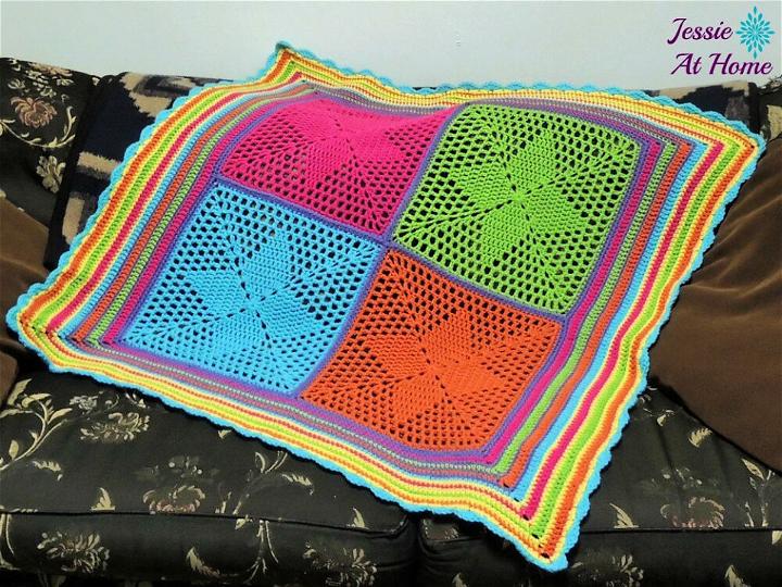 Crochet Four Points Star Blanket Pattern