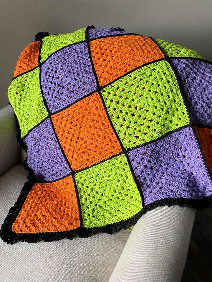 Crochet Halloween Granny Square Throw Pattern
