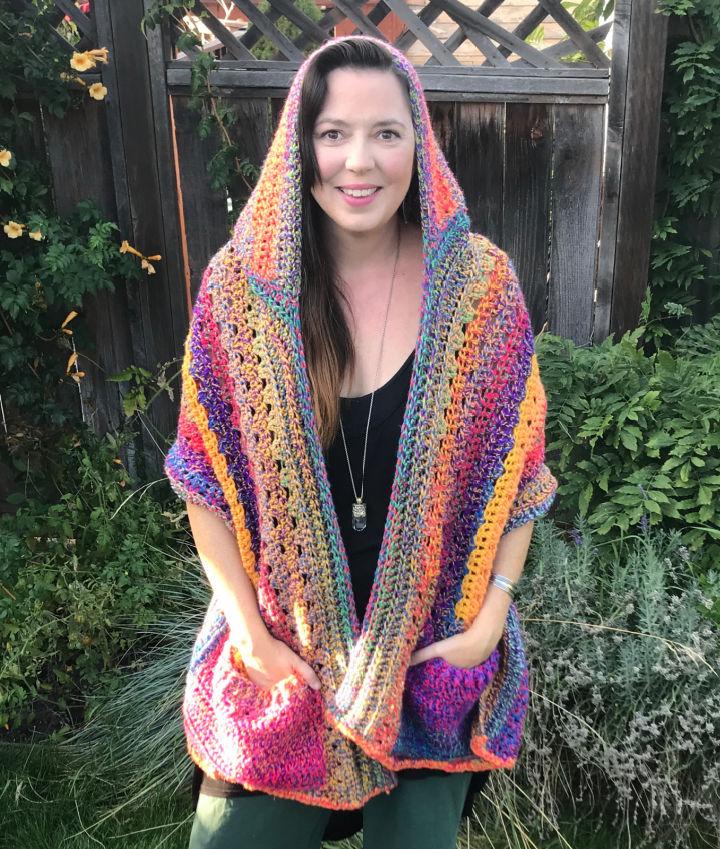 Colorful Crochet Hooded Pocket Shawl Pattern