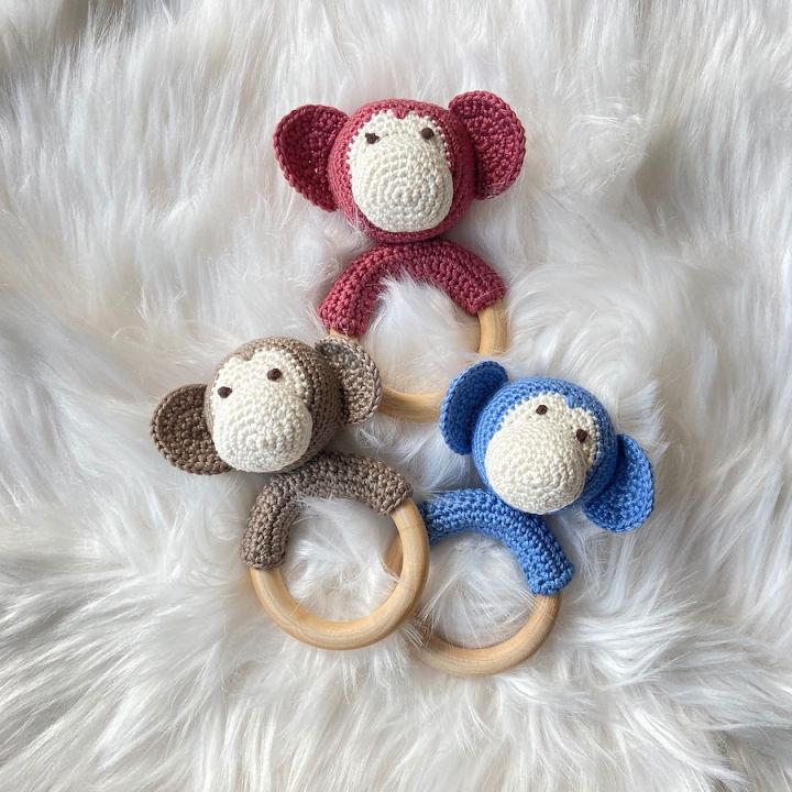Crocheted Monkey Baby Teether Pattern