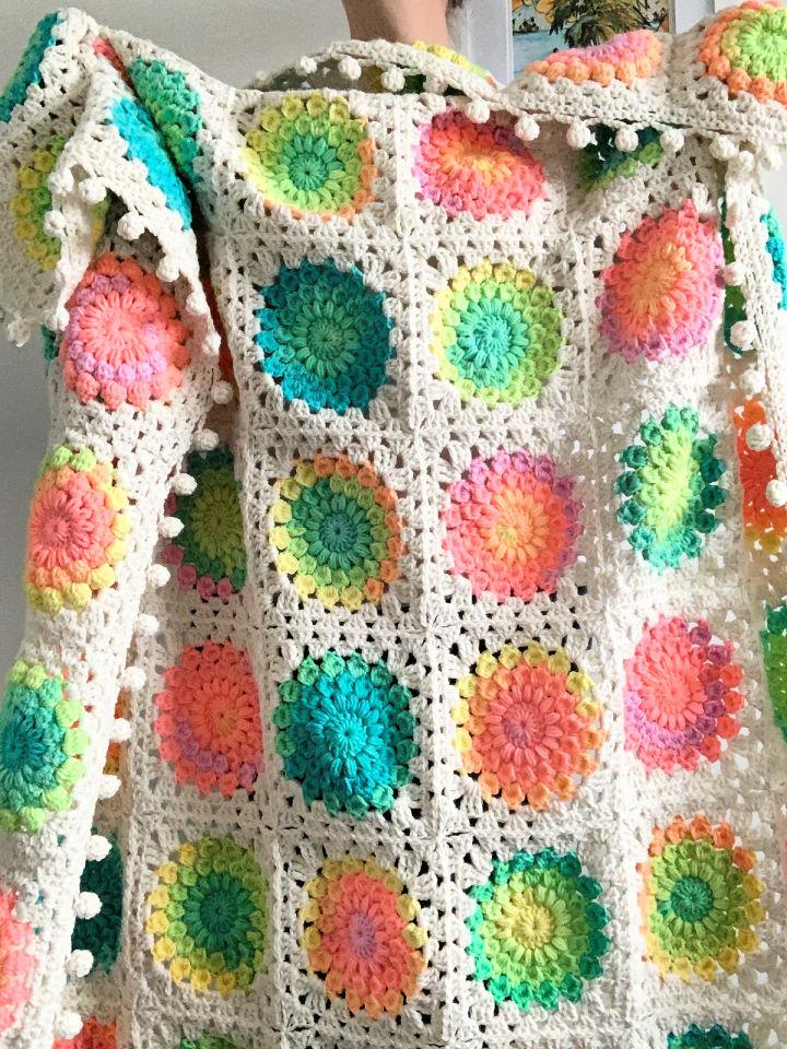 Crochet Retro Stripe Sunburst Granny Square Throw