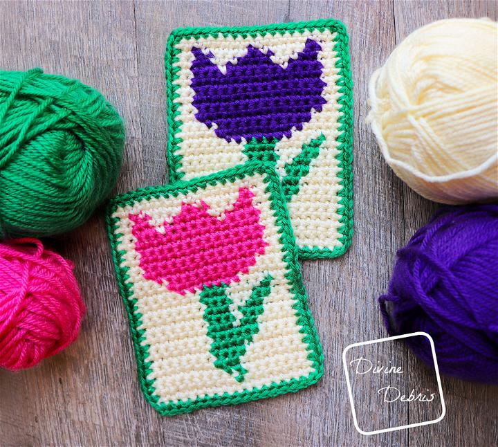 Crochet Spring Tulip Coaster Set - Free Pattern