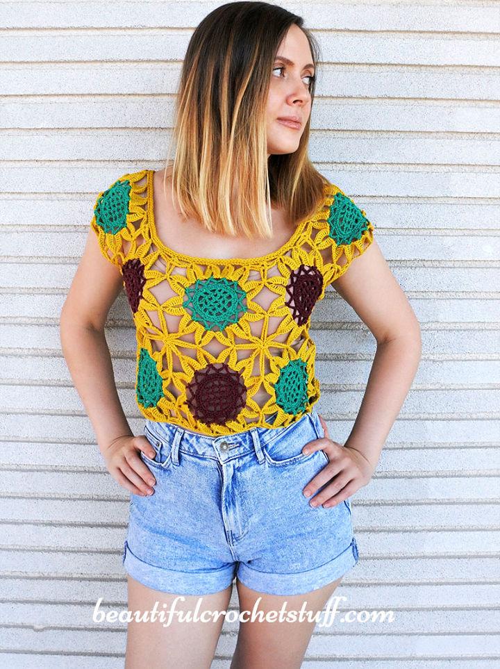 Crochet Sunflower Lace Crop Top Idea