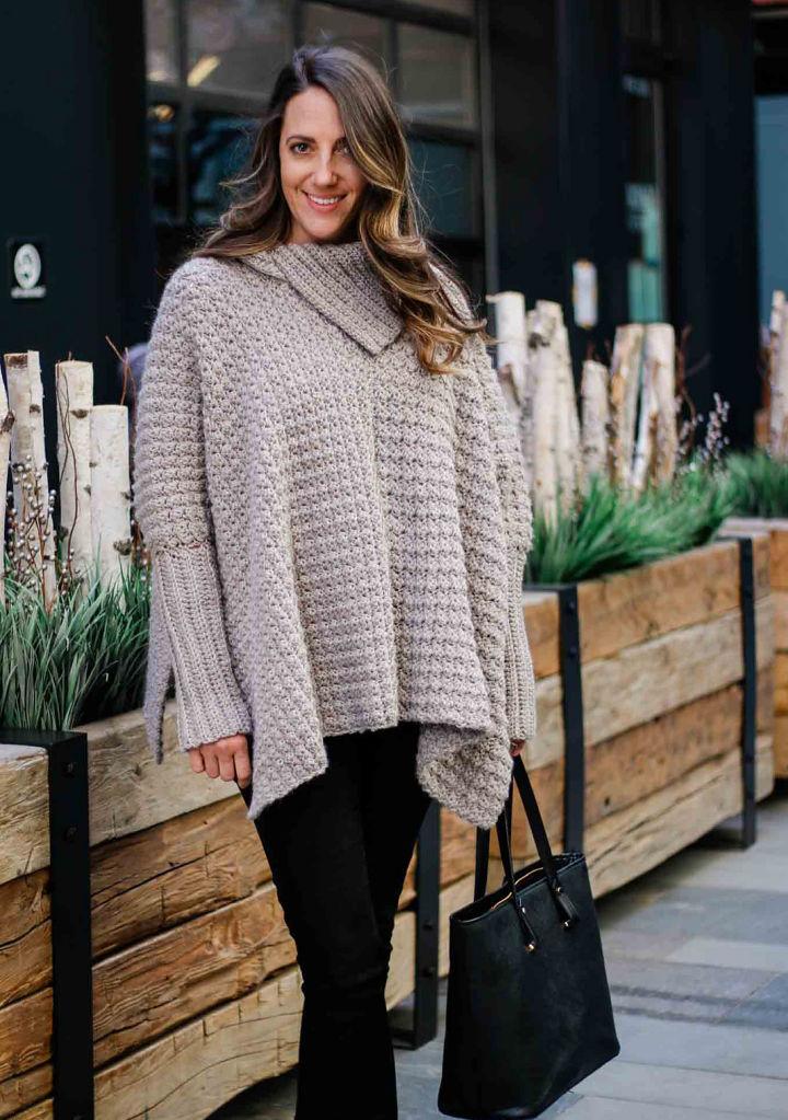 Crocheted Sweater Poncho With Sleeves - Free Pattern